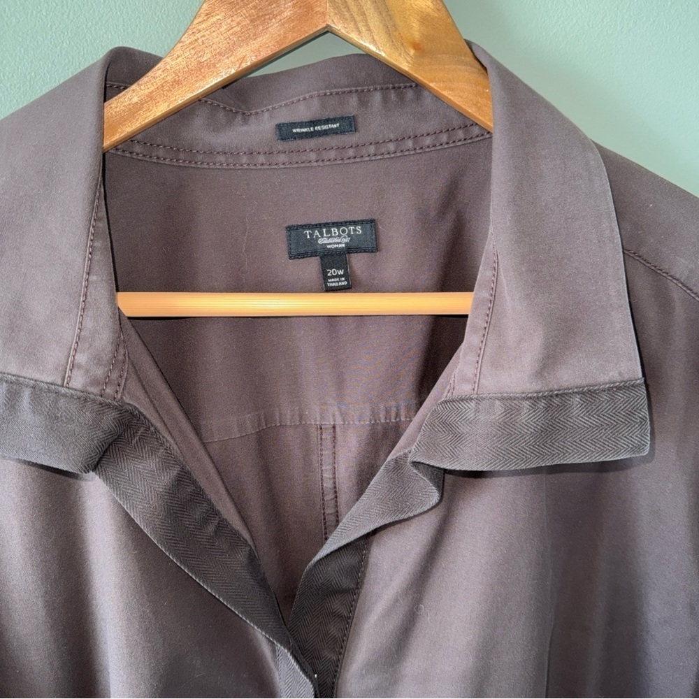 Talbots Womens Plus Black 3/4 Sleeve Button Up Shirt Blouse Herringbone Trim 20W - Picture 7 of 11